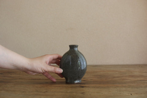 Flat Round Dark Grey Vase