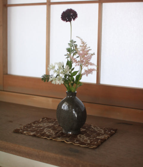 Flat Round Dark Grey Vase