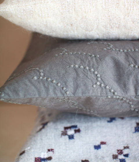 Embroidered Cotton Cushion Cover (Grey) 50 x 50cm