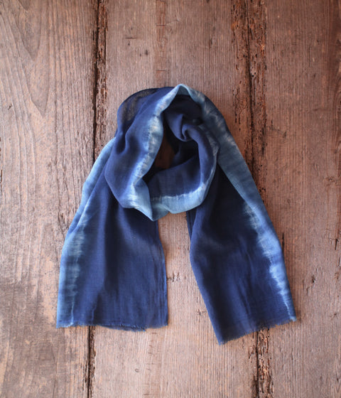 Aizome Natural Indigo Dyed Cotton Gauze Scarf