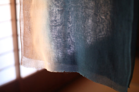 Natural Indigo Dyed Cotton Gauze Scarf {Aizome + Kakishibu Ripple}