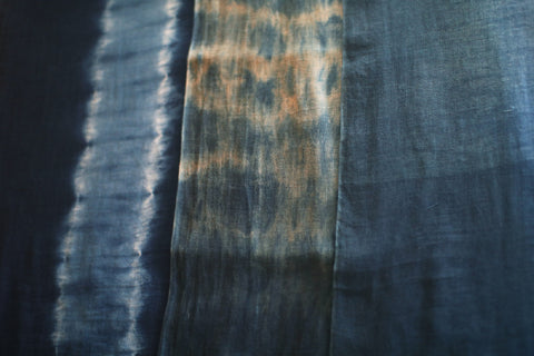 Natural Indigo Dyed Cotton Gauze Scarf {Aizome + Kakishibu Ripple}