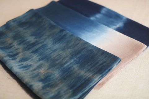Natural Indigo Dyed Cotton Gauze Scarf {Aizome + Kakishibu Ripple}