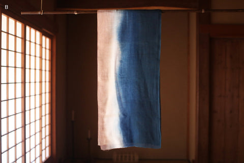 Natural Indigo Dyed Cotton Gauze Scarf {Aizome + Kakishibu Ripple}