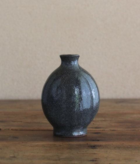 Flat Round Dark Grey Vase