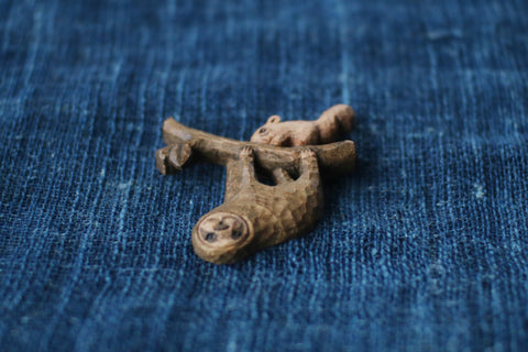 KIYATA Hand-Carved Sloth & Squirrel Brooch
