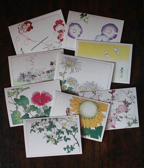 Shibata Zeshin "Hana-Kurabe" Post Cards (Set of 9)