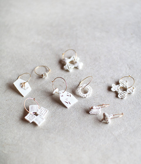 Kimiko Suzuki Porcelain + Gold Hoop Earrings [B]